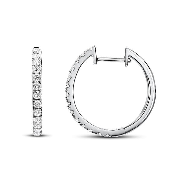 18K White Gold Diamond Huggie Hoop Earrings