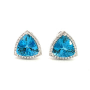 18K White Gold Trillion Swiss Blue Topaz Diamond Halo Earrings