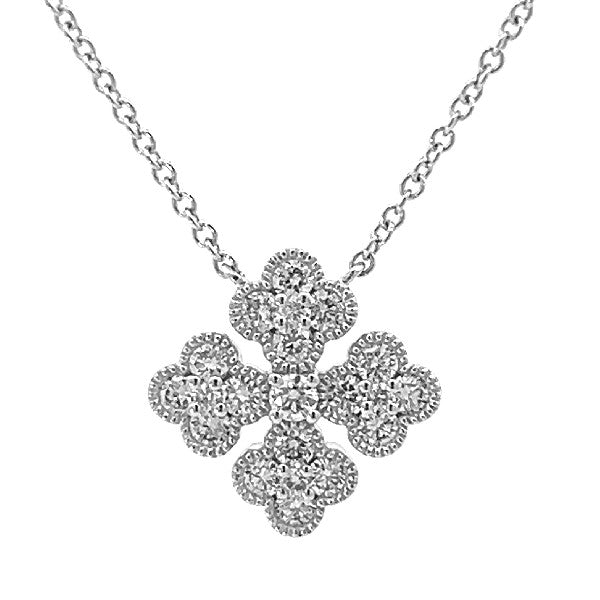 18K White Gold Diamond Clover Necklace