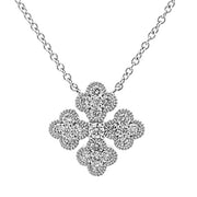 18K White Gold Diamond Clover Necklace