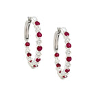 Load image into Gallery viewer, 14K White Gold Ruby and Diamond Inside/Out Hoop Earrings