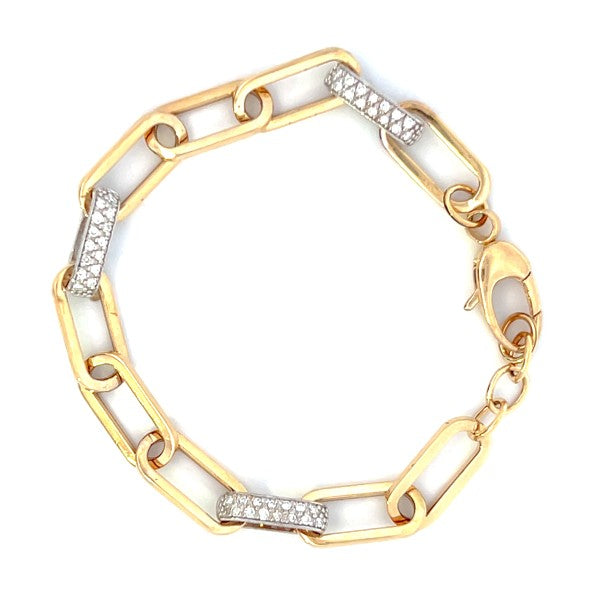 14K Yellow Gold Oval and Diamond Link Bracelet