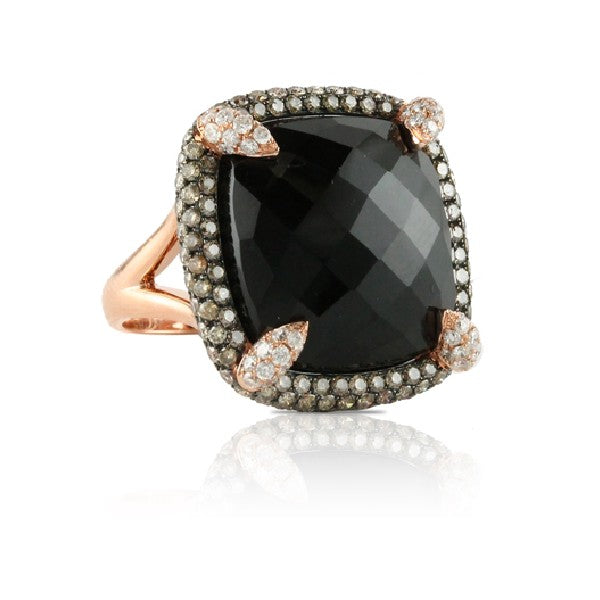 18K Rose Gold Black Onyx and Brown Diamond Fashion Ring