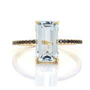 18K Yellow Gold Aquamarine & Black Diamond Ring