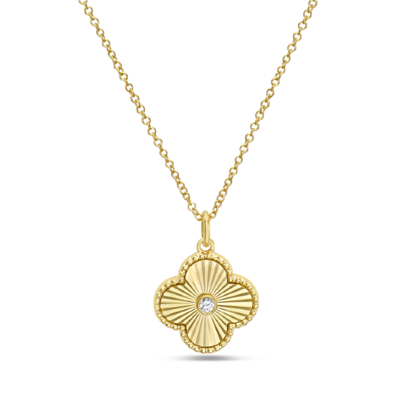 14K Yellow Gold Diamond Clover Necklace