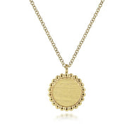 14K Yellow Gold Round Pendant Necklace with Bead Frame