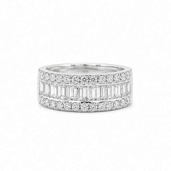18K White Gold 3-Row Diamond Ring