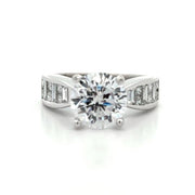 18K White Gold Engagement Ring with Baguette and Princess Cut Diamonds